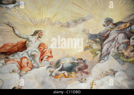 Détail, plafonnier, fresque de Johann Michael Rottmayr, Karlskirche, Eglise Charles, 1716-1736, Vienne, Autriche, Europe Banque D'Images