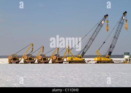 Défilé de véhicules à chenilles lourds pour la pose d'un pipe-line, Marchfeld, Basse Autriche, Autriche, Europe Banque D'Images