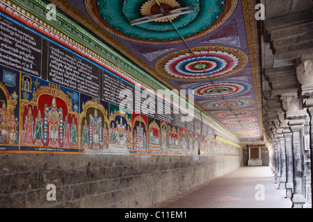 L'art mural dans le temple, Srivilliputtur Srivilliputhur Andal, Tamil Nadu, Tamilnadu, Inde du Sud, Inde, Asie Banque D'Images