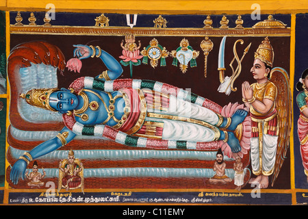L'art mural dans le temple, Srivilliputtur Srivilliputhur Andal, Tamil Nadu, Tamilnadu, Inde du Sud, Inde, Asie Banque D'Images