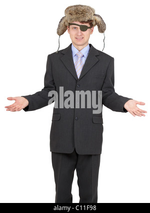 Borgne en russe fur hat on white Banque D'Images