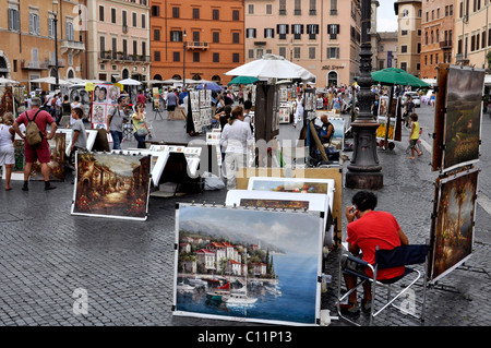 Artistes, peintres, Piazza Navona, Rome, Latium, Italie, Europe Banque D'Images