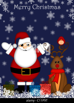 Noël Le Père Noël et Red-Nosed Reindeer avec fond bleu Banque D'Images