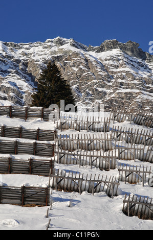 Une protection contre les avalanches sur col Majola, Val Bregaglia, Grisons, Suisse, Europe Banque D'Images