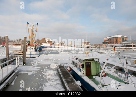 Le port de la ville principale de Wyk est presque complètement gelés en hiver, Mer du Nord île de Foehr, Nationalpark Banque D'Images