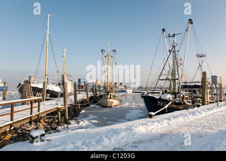 Le port de la ville principale de Wyk est presque complètement gelés en hiver, Mer du Nord île de Foehr, Nationalpark Banque D'Images