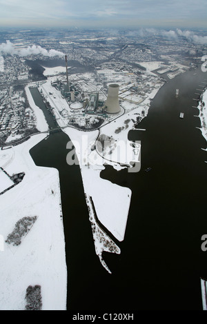 Photo aérienne, site de construction, Walsum voler EVONIK STEAG coal power station, neige, Duisburg, Rhein, Rhénanie du Nord-Westphalie Banque D'Images