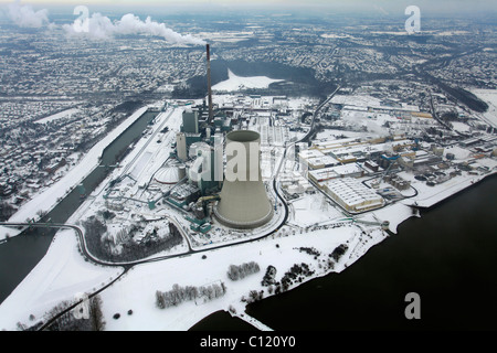 Photo aérienne, tour de refroidissement, site de construction, Walsum voler EVONIK STEAG coal power station, neige, Duisburg, Rhein Banque D'Images