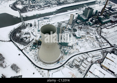 Photo aérienne, tour de refroidissement, site de construction, Walsum voler EVONIK STEAG coal power station, neige, Duisburg, Rhein Banque D'Images