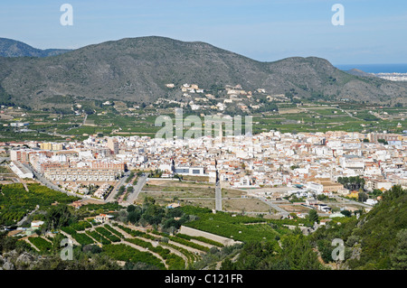 Pego ville, vallée, montagne, sommaire, Marina Alta, Costa Blanca, Alicante province, Espagne, Europe Banque D'Images