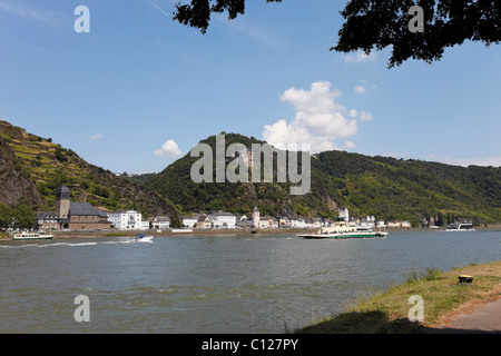 Burg Katz château sur le Rhin, Saint Goarshausen, car-ferry, vallée du Haut-Rhin moyen, Rhénanie-Palatinat Banque D'Images