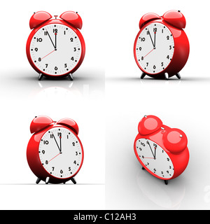 Réveil rouge isolé sur fond blanc Banque D'Images