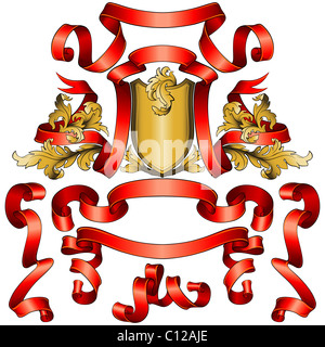 Collection de bannières rouges avec bouclier d'Or Banque D'Images