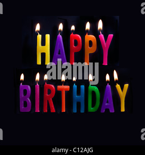 Joyeux Anniversaire Message En Anglais Avec Des Bougies Allumee Photo Stock Alamy