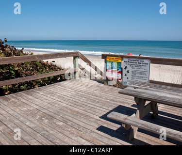 Courant d'arrachement et sea turtle beach avertissement sur Melbourne Beach en Floride Banque D'Images