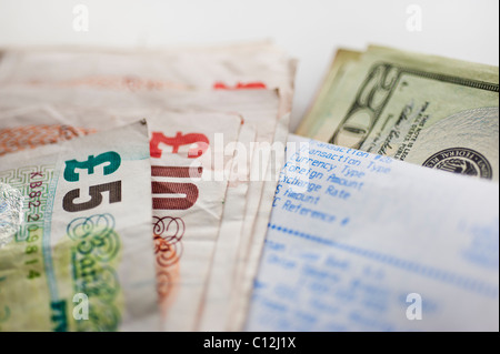 Papier-monnaie britanniques et américains, close-up Banque D'Images