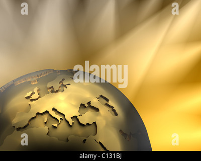 Globe d'or close-up - l'Europe, les projecteurs visibles en arrière-plan Banque D'Images