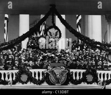 Présidence du FDR. Le président américain Franklin Delano Roosevelt prononce son premier discours inaugural, Washington, D.C., le 4 mars 1933. Banque D'Images