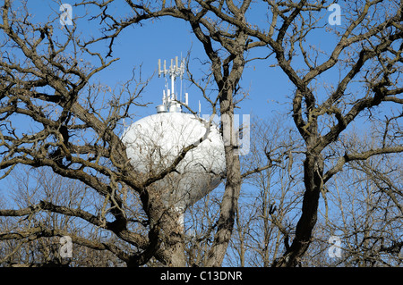 Un double objectif téléphone cellulaire et château d'eau. Banque D'Images