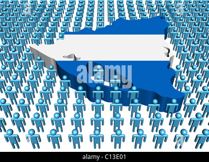 Nicaragua carte drapeau entouré de nombreuses personnes abstract illustration Banque D'Images