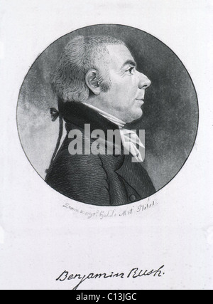 Benjamin Rush (1745-1813), éminent médecin et homme politique américain. Il a signé la Déclaration d'indépendance, était un médecin dans l'Armée révolutionnaire jusqu'en 1778, lorsqu'il a démissionné en raison de différends avec la direction de l'hôpital de l'armée. Gravure Portrait par L. Le rencontré, ca. 1790. Banque D'Images