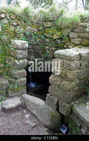 Le bien dans les anciennes ruines d'Boswarthen Chapelle de Madron dans Cornwall, UK Banque D'Images