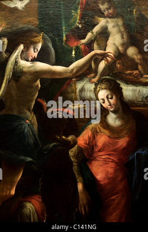 Détail : l'Annonciation, attribué à Parmigianino Banque D'Images