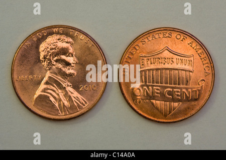 Refonte du 2010 U.S. 1 Cents montrant l'avers et le revers. Banque D'Images