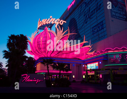 L'enseigne au néon sur entrée de l'hôtel Flamingo Casino Banque D'Images