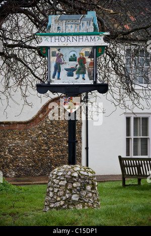 Thornham village,Angleterre,signe de Norfolk Banque D'Images