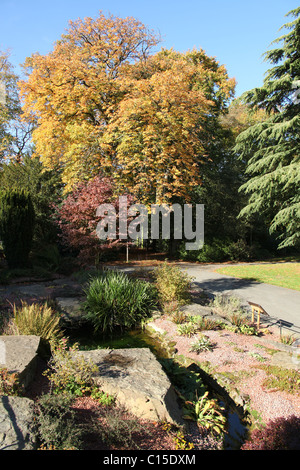 Chester Zoological Gardens. Vue d'automne de le Zoo de Chester's Rock Garden. Banque D'Images