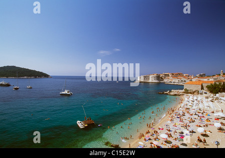 Plage, Dubrovnik, Dalmatie, côte dalmate, en Croatie Banque D'Images