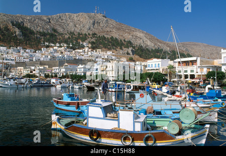 Le port de Pothia, Kalymnos, îles du Dodécanèse, Grèce Banque D'Images