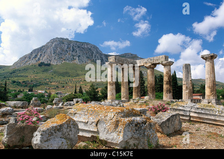 Temple d'Apollon, Corinthe, Corinthe, Péloponnèse, Grèce, Peloponesus Banque D'Images