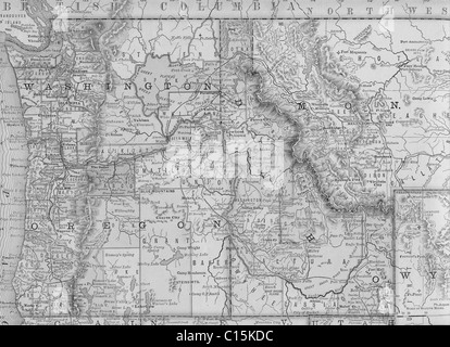 Ancienne carte de nord-ouest des États-Unis à partir de l'original, 1884 manuel de géographie Banque D'Images