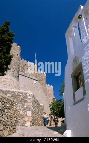 Le cloître, Chora, Patmos, Dodécanèse, Grèce Banque D'Images