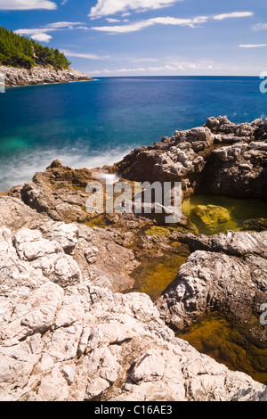 Paysage côtier de l'île de Mljet, temps d'exposition, Dubrovnik-Neretva, Dalmatie, Croatie, Europe Banque D'Images