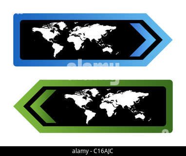 Deux signes de voyage avec la carte isolé sur fond blanc. Banque D'Images