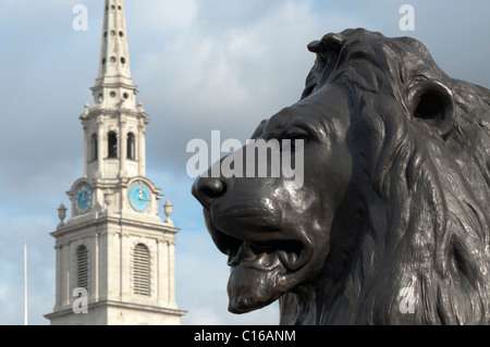 Close-up of lion à Trafalgar Square , , Londres, Angleterre Banque D'Images