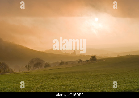 Tôt le matin, la lumière et la brume, falkenstein, weinviertel, Basse Autriche, Autriche, Europe Banque D'Images
