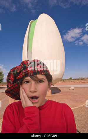 Plus grande sculpture d'une pistache à McGinn's Ranch Pistachier, Arena Blanca Winery, Alamogordo, Nouveau Mexique. Banque D'Images