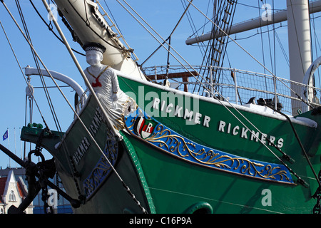 Rickmer Rickmers, bateau musée dans le port de Hambourg, voilier avec proue, Tall Ship, trois-mâts barque, le Windjammer Banque D'Images