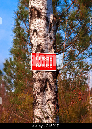 Chasse Gardee sign. Private hunting ground sign Stock Photo - Alamy