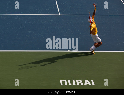 Tomas Berdych (CZE) en action à la Dubai Tennis Championships Banque D'Images