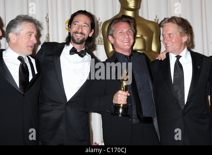 Robert De Niro, Adrien Brody , Sean Penn et Michael Douglas La 81e annuelle des Academy Awards (Oscars) - Salle de presse au Kodak Banque D'Images