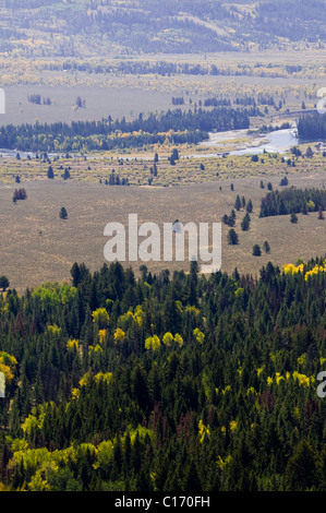 Sommet du signal Mountain Road,East Tetons,Mont Moran,Jenny Lake Jackson,trous,Rivière Snake,Parc National de Grand Teton, Wyoming, USA Banque D'Images