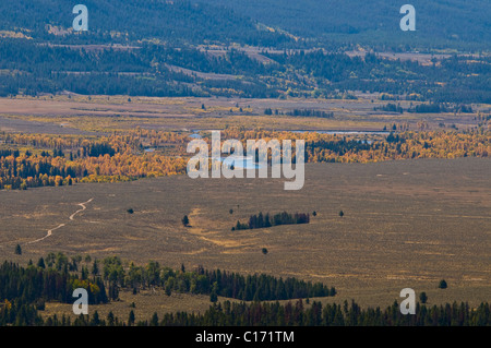 Sommet du signal Mountain Road,East Tetons,Jackson Hole Appartements,Rivière Snake,Parc National de Grand Teton, Wyoming, USA Banque D'Images