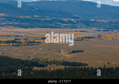 Sommet du signal Mountain Road,East Tetons,Jackson Hole Appartements,Rivière Snake,Parc National de Grand Teton, Wyoming, USA Banque D'Images