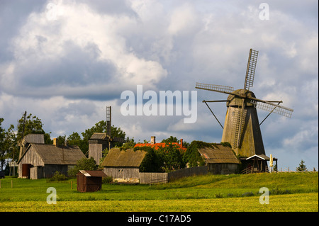 Moulin à vent, moulin à Saaremaa, Post, l'île de la mer Baltique, l'Estonie, pays Baltes, nord-est de l'Europe Banque D'Images