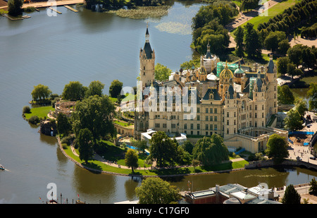 Areal view, château de Schwerin, Mecklembourg-Poméranie-Occidentale, Allemagne, Europe Banque D'Images